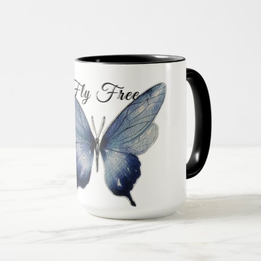 Mug Fly Free – Blue Butterfly Art Design (Devant droit)