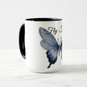 Mug Fly Free – Blue Butterfly Art Design (Devant gauche)