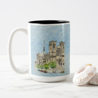 Mug: flying Joanna & Grace (light blue sky) Tweekleurige Koffiemok