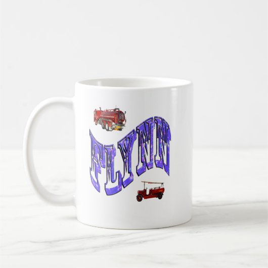 Mug Flynn, Nom, Logo Avec Camions De Feu, (Gauche)