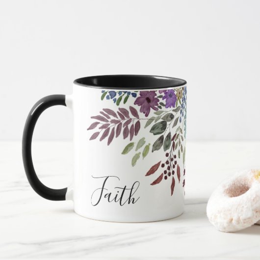 Mug Foi Inspirationnelle Bourgogne Aquarelle Florale (Avec donut)