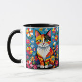 Mug Folk Art Cat, Flowers & Butterfly Personalized (Gauche)