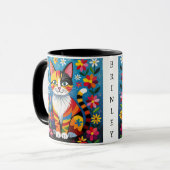 Mug Folk Art Cat, Flowers & Butterfly Personalized (Devant gauche)