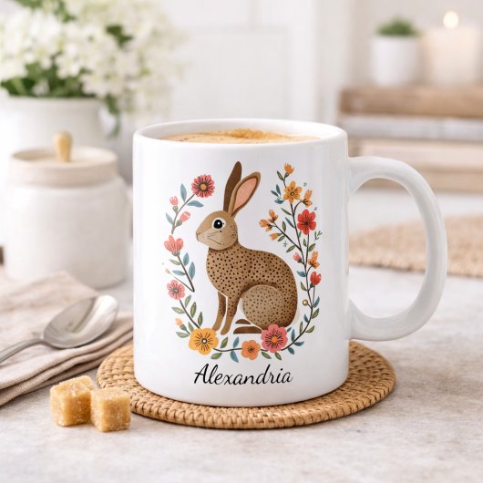Mug Folk Art Rabbit Monogram