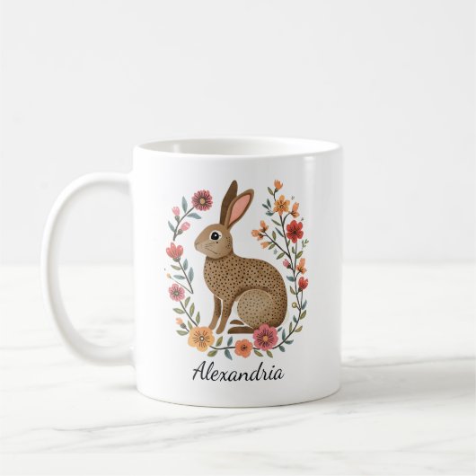 Mug Folk Art Rabbit Monogram (Gauche)