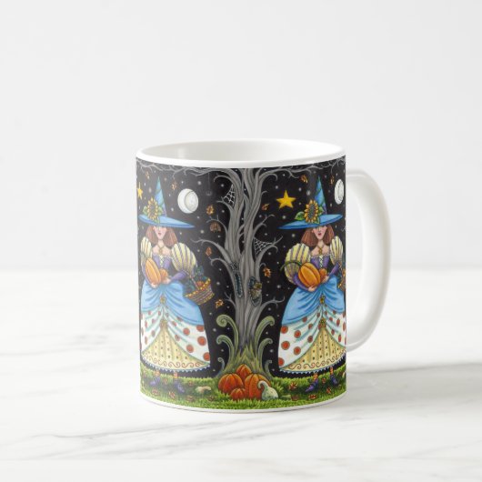 MUG FOLK ART WITTER EN BOIS ÉFFRAYANTS, CHAT NOIR & OW (Devant droit)