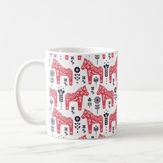 Mug Folk swedish horse floral seamless pattern.  (Gauche)