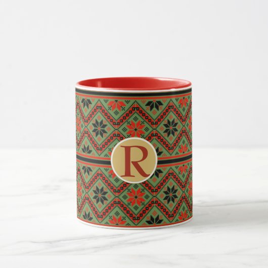 Mug Folklore Personnalisé Monogramme ROUGE VERT Co (Centre)