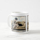 Mug Folle lisant un livre avec un chat noir Littératur (Devant gauche)