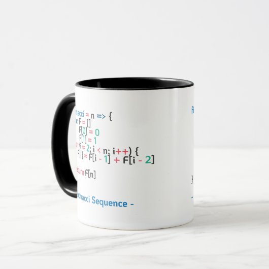 Mug Fonction de séquence Fibonacci| Extrait de code (Devant gauche)