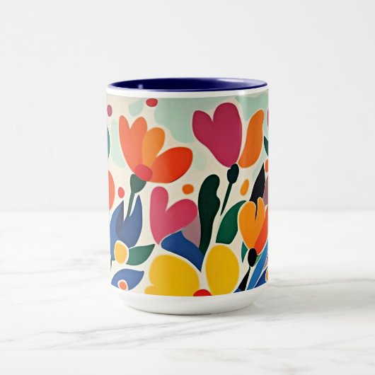 Mug Fond floral abstrait, vibrant, (Centre)