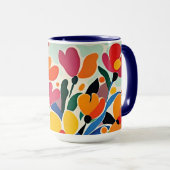 Mug Fond floral abstrait, vibrant, (Devant droit)