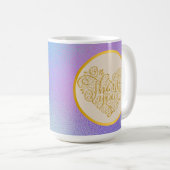Mug Fond pailleté or merci rose violet bleu (Devant droit)