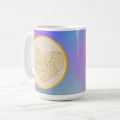 Mug Fond pailleté or merci rose violet bleu (Devant gauche)