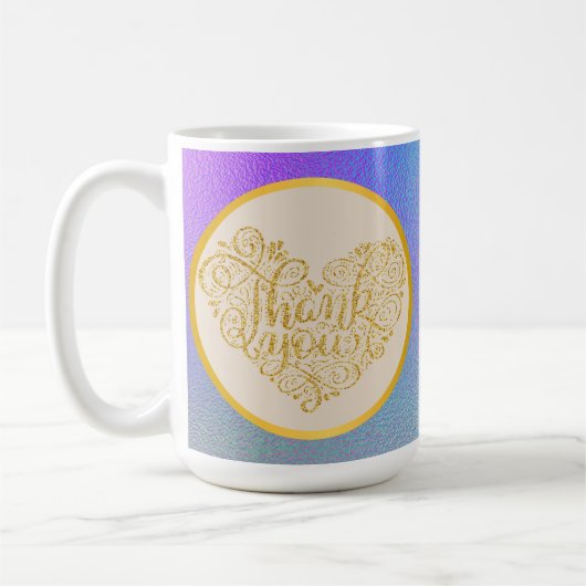 Mug Fond pailleté or merci rose violet bleu (Gauche)