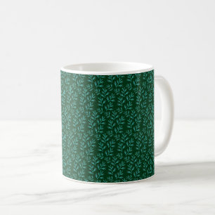 Mug Fond vert foncé avec feuilles botaniques sarcelle
