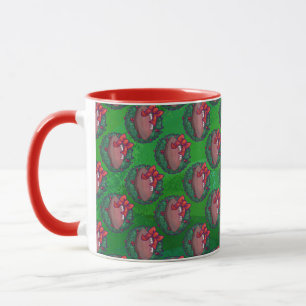 Mug Football en couronne de Noël sur vert