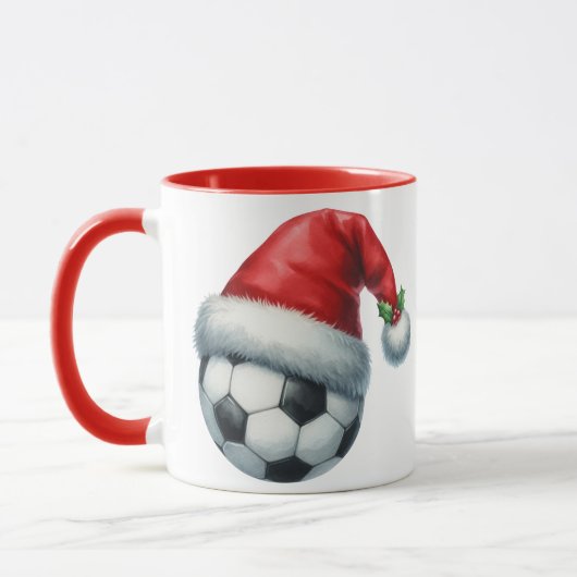 Mug Football wearing a Santa Hat (Gauche)