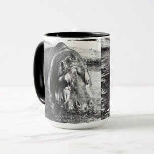 Mug **"Force intemporelle : Hippo noir et blanc granul