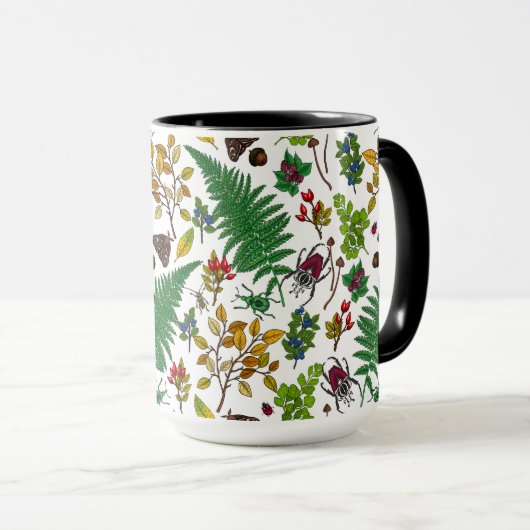 Mug Forest berries, leaves and bugs on white (Devant droit)