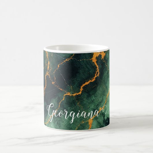 Mug Forêt automnale personnalisée Marbre vert et or (Centre)