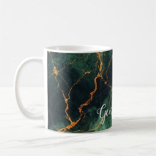 Mug Forêt automnale personnalisée Marbre vert et or (Gauche)