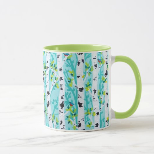 Mug Forêt d'arbre de bouleau d'oiseaux bleus au (Droite)
