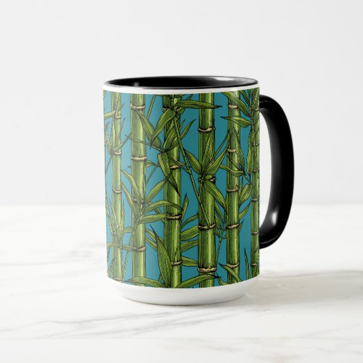 Mug Forêt de bambou sur bleu (Devant droit)