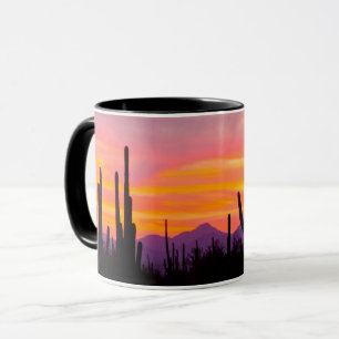 Mug Forêt de cactus saguaro au coucher du soleil