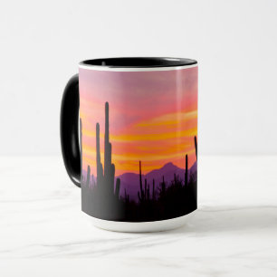 Mug Forêt de cactus saguaro au coucher du soleil
