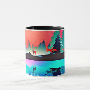 Mug Forêt de cerfs aurores boréales
