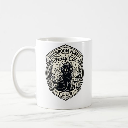 Mug Forêt de champignons Fée Chat Drôle Chat Graphique (Gauche)