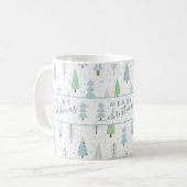 Mug Forêt de Noël Joyeuse moderne Arbres Vert Bleu (Devant gauche)
