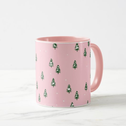 Mug Forêt De Noël Minimale En Rose (Devant droit)