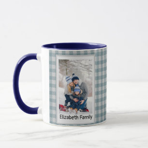 Mug Forêt de Noël Vert Plaid Russe Photo Bleu