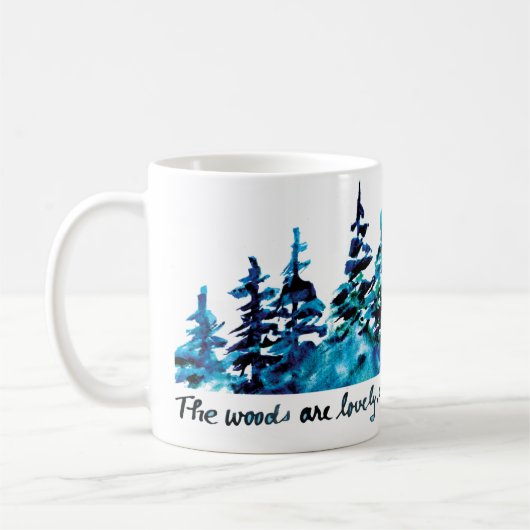 Mug Forêt de pin rustique Robert Frost Aquarelle Poési (Gauche)