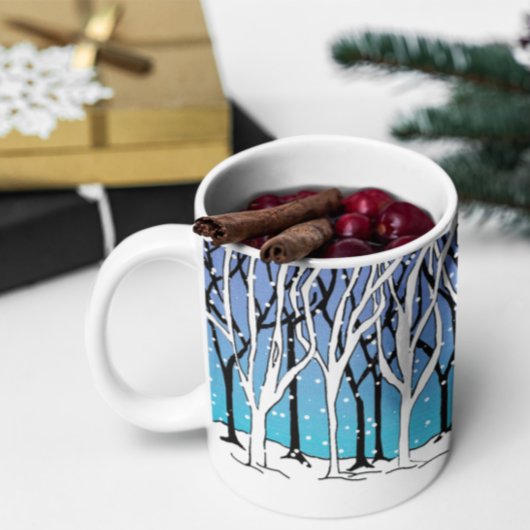 Mug Forêt d'hiver Art nouveau Arbres Wraparound Bleu