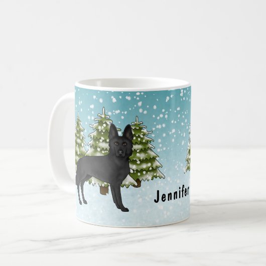 Mug Forêt d'hiver de berger noir allemand avec nom (Devant gauche)