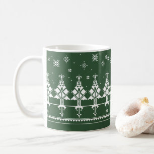 Mug Forêt d'hiver slave   Art populaire vert et blanc