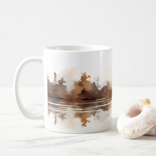Mug Forêt et rivière dans le style pinceau (Avec donut)