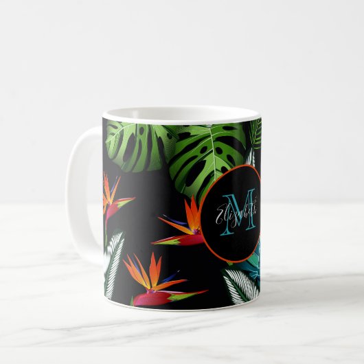 Mug Forêt jungle feuillage vert feuille noir (Devant gauche)