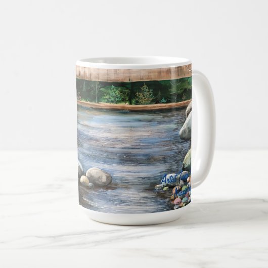 Mug Forêt peinte à la main avec ruisseau (Devant droit)