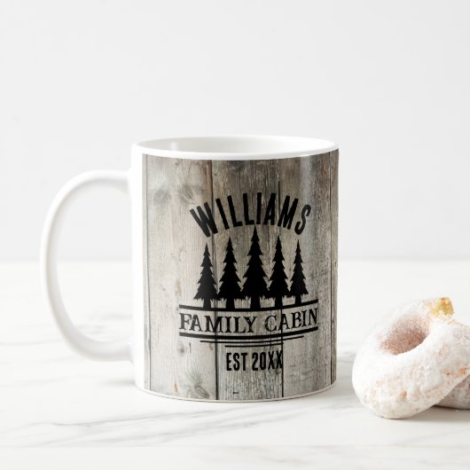 Mug Forêt rustique Cabine familial personnalisé Nom Es (Avec donut)