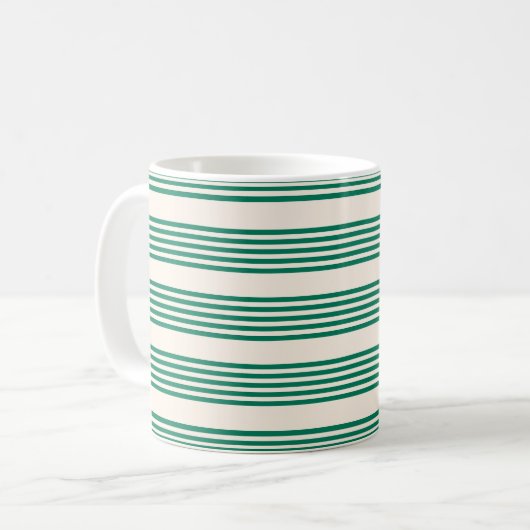 Mug Forêt vert et beige cinq bandes motif (Devant gauche)