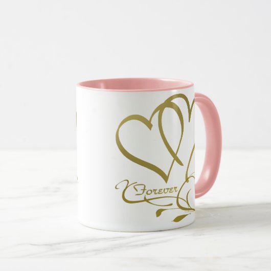 Mug Forever Hearts Gold sur blanc (Devant droit)