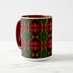 Mug Formas, "traços vermelhos flutuam", em fundo verde