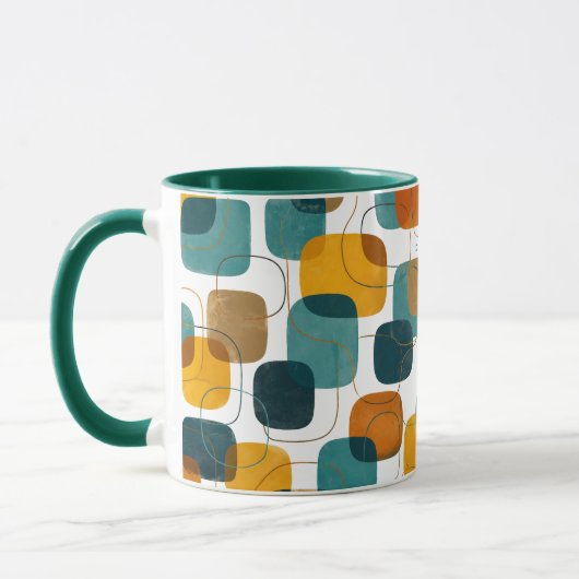 Mug Formes abstraites sarcelle et ocre de style modern (Gauche)