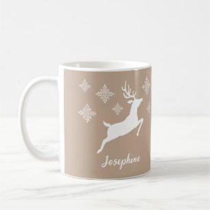 Mug Formes de cerf blanc sur fond beige avec flocons d
