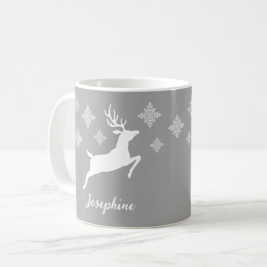 Mug Formes de cerf blanc sur fond gris avec flocons de (Devant gauche)
