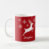 Mug Formes de cerf blanc sur fond rouge avec flocons d (Gauche)